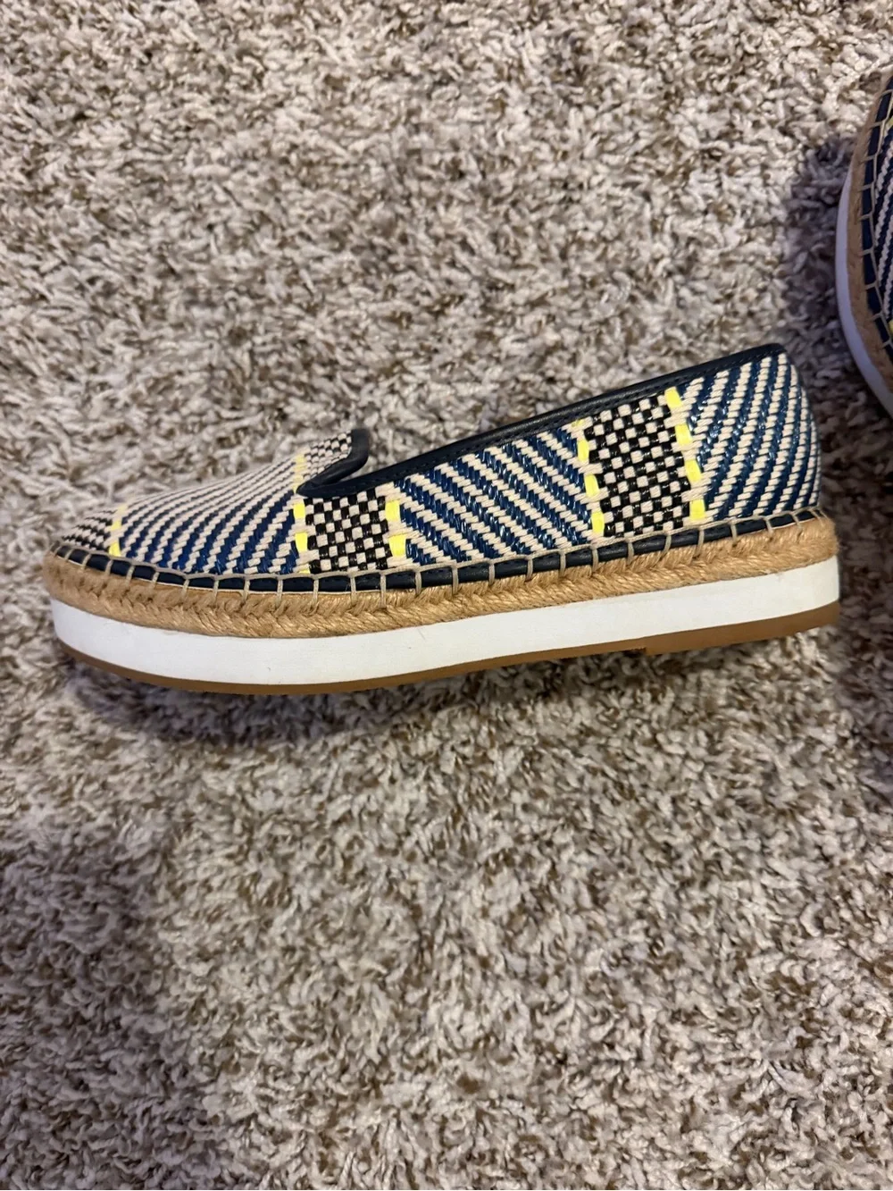 Woven Navy, Yellow & Cream Slip-On Espadrille Platform for Women